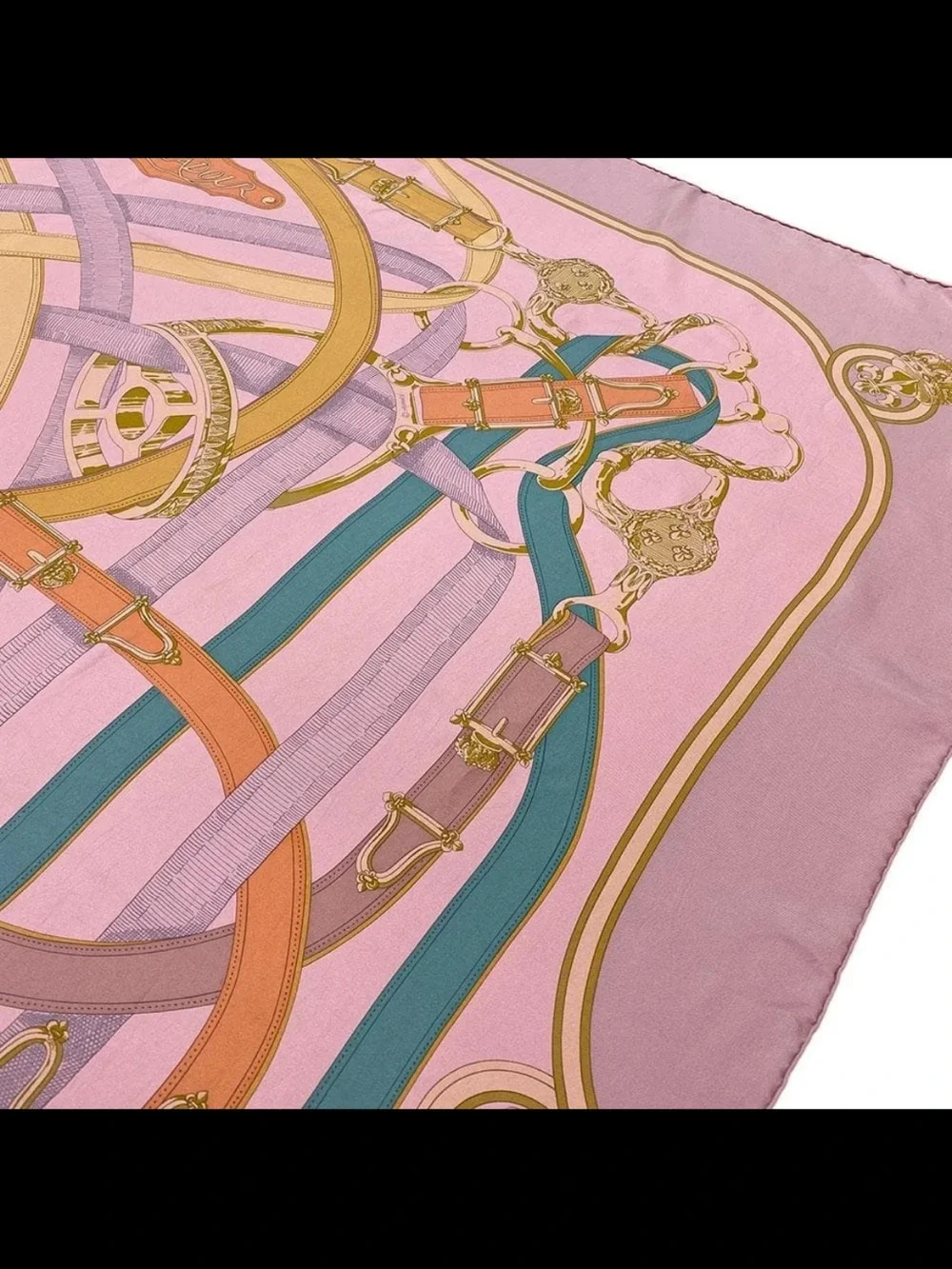 Hermès Paris Silk Scarf - Pink with Teal & Gold Equine Motif